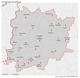Carte potentiel radon des communes Bretagne Romantique
